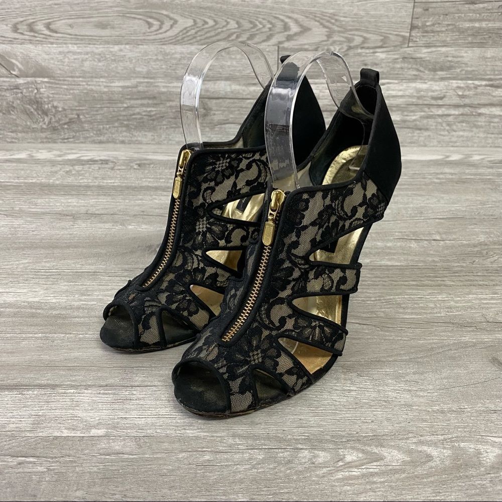Beverly Feldman Lace Zip Up Sandals